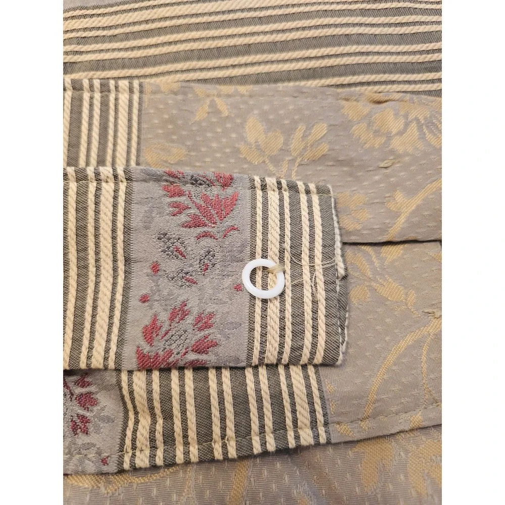 Vintage 90s Wamsutta Lined WindowCurtain Panel 80x84 Floral Damask Striped Taupe